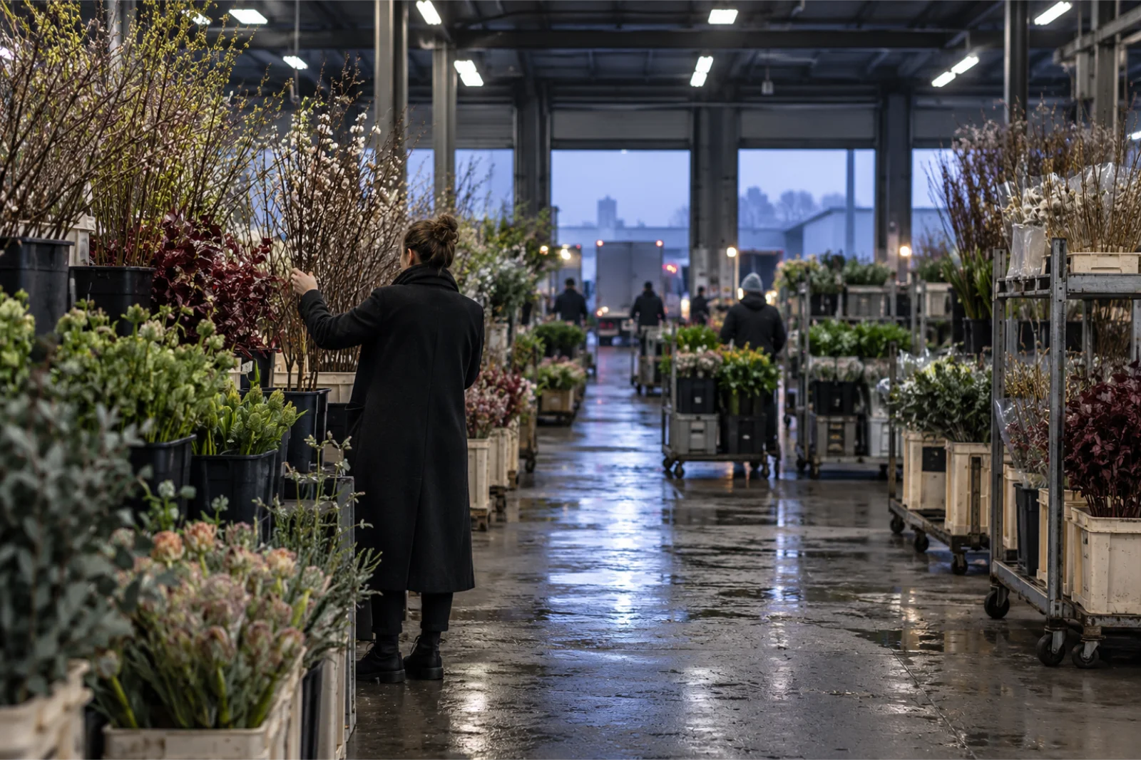 Florist selecting branches at the dawn flower market
